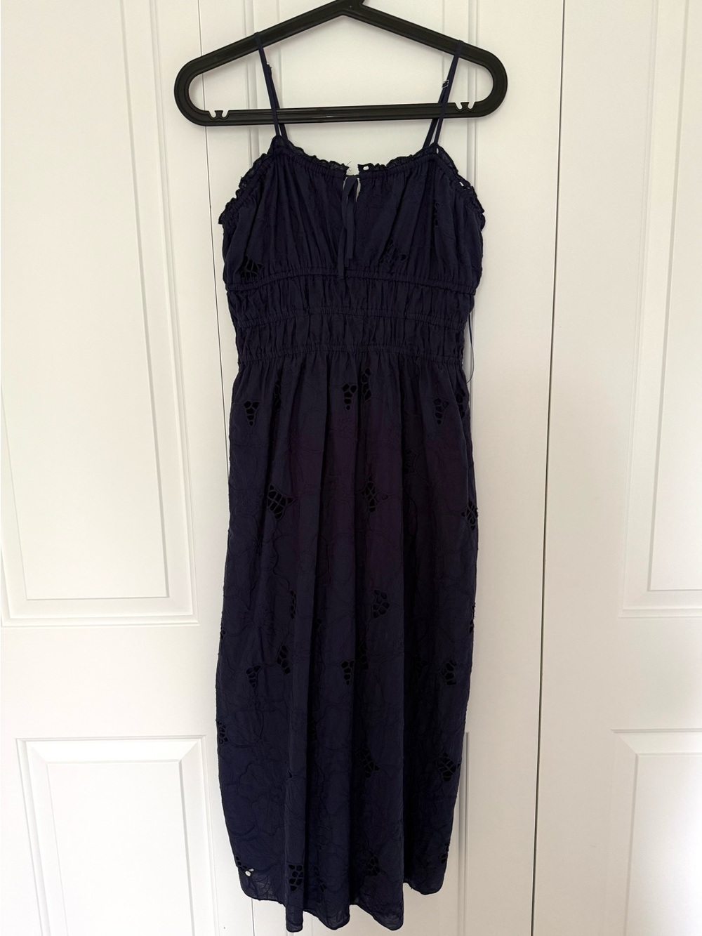 Navy Blue Smocked Midi Dress Size M